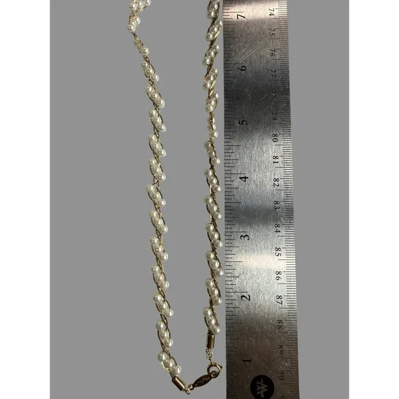 Vintage Napier Gold Tone Faux Pearl Necklace | Signed | Classic Elegance - Picture 4 of 6